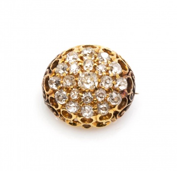 Georgian 18K Gold and Diamond Round Brooch